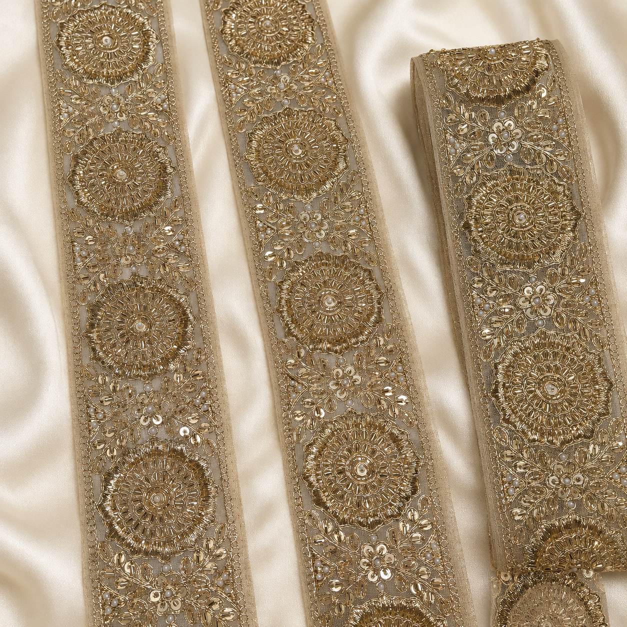 Handcrafted Floral Medallion Embroidered Lace Trim for Bridal & Designer Wear