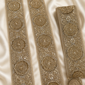 Handcrafted Floral Medallion Embroidered Lace Trim for Bridal & Designer Wear