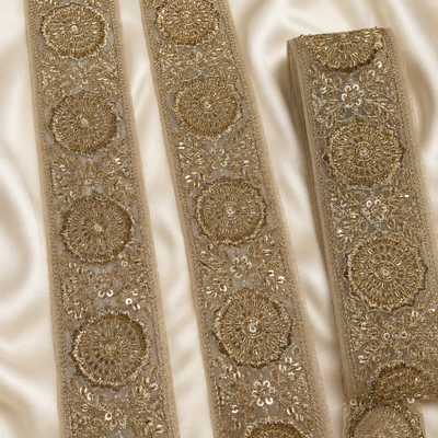 Handcrafted Floral Medallion Embroidered Lace Trim for Bridal & Designer Wear