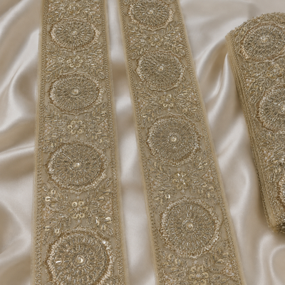 Handcrafted Floral Medallion Embroidered Lace Trim for Bridal & Designer Wear hover