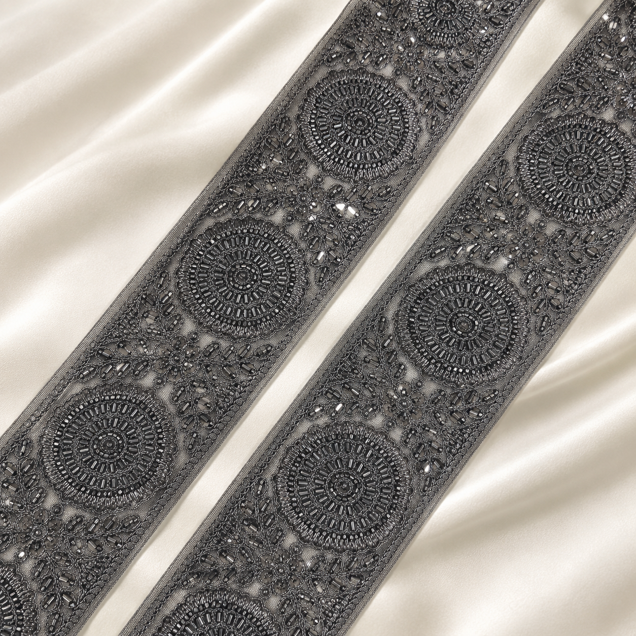 Handcrafted Floral Medallion Embroidered Lace Trim for Bridal & Designer Wear