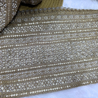 Luxury Pearl & Sequin Embroidered Bridal Lace Border