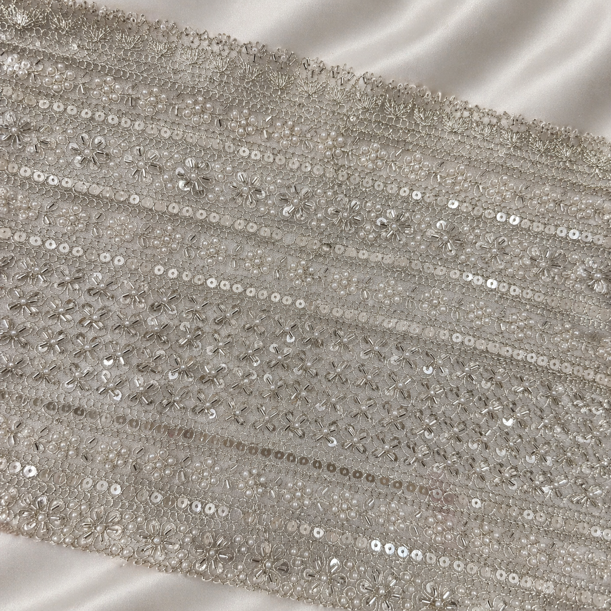 Luxury Pearl & Sequin Embroidered Bridal Lace Border