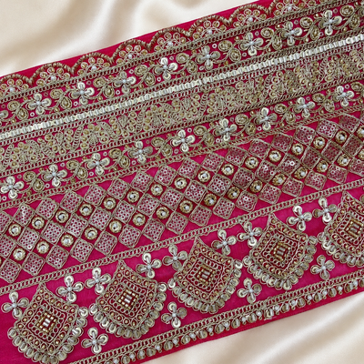 Wide Floral Embroidered Lace Border with Pearl, Sequin & Bead Work for Bridal Wear hover