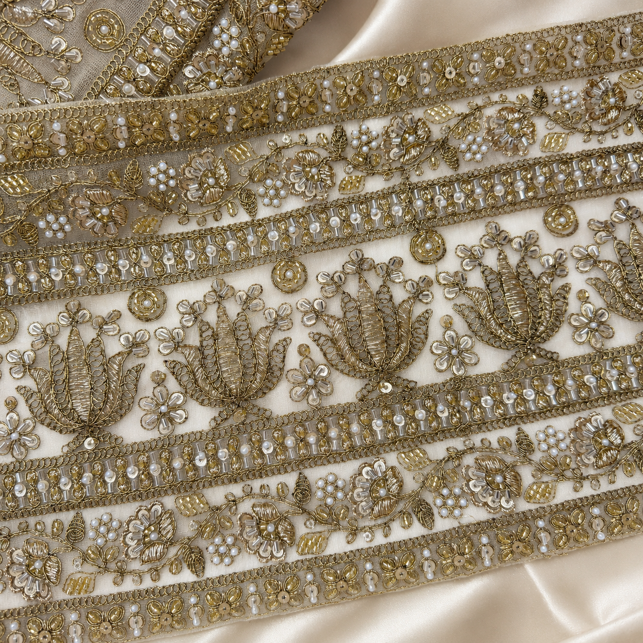 Luxury Embellished Lace Border with Floral Embroidery for Ethnic & Bridal Wear