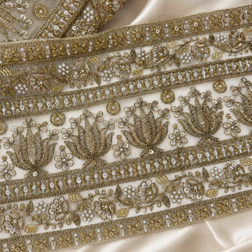 Luxury Embellished Lace Border with Floral Embroidery for Ethnic & Bridal Wear