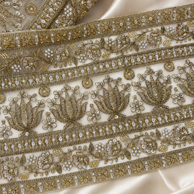 Luxury Embellished Lace Border with Floral Embroidery for Ethnic & Bridal Wear
