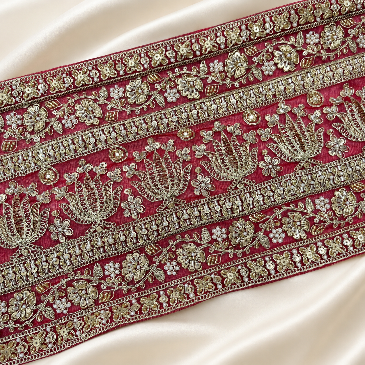 Luxury Embellished Lace Border with Floral Embroidery for Ethnic & Bridal Wear