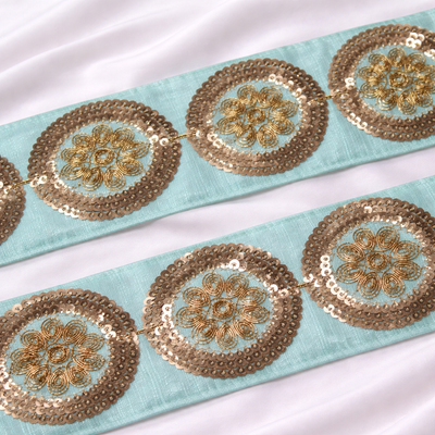 Circular Floral Sequin Lace Trim Border for Ethnic, Festive & Designer Wear