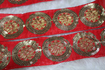 Vibrant Red Sequin and Zari Trim