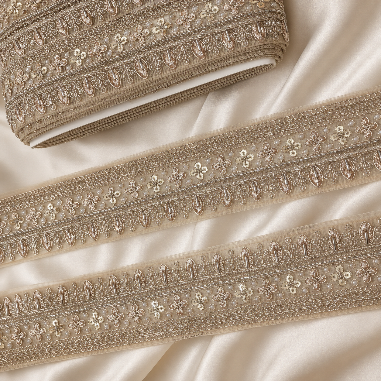 Handcrafted Floral Leaf Embroidered Lace Trim for Ethnic & Designer Wear