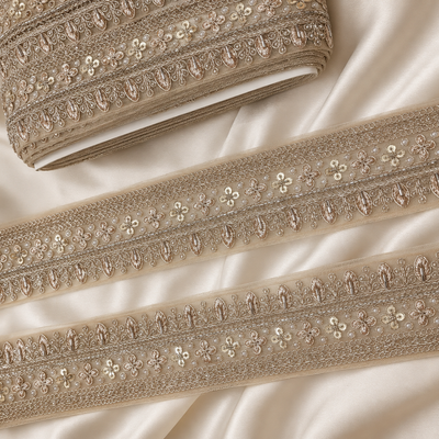 Handcrafted Floral Leaf Embroidered Lace Trim for Ethnic & Designer Wear