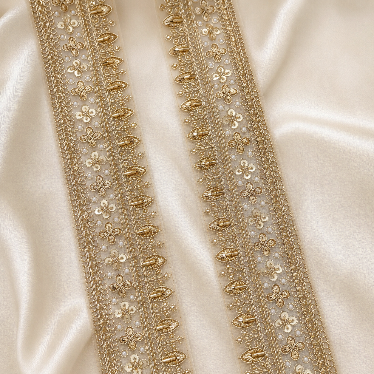 Handcrafted Floral Leaf Embroidered Lace Trim for Ethnic & Designer Wear