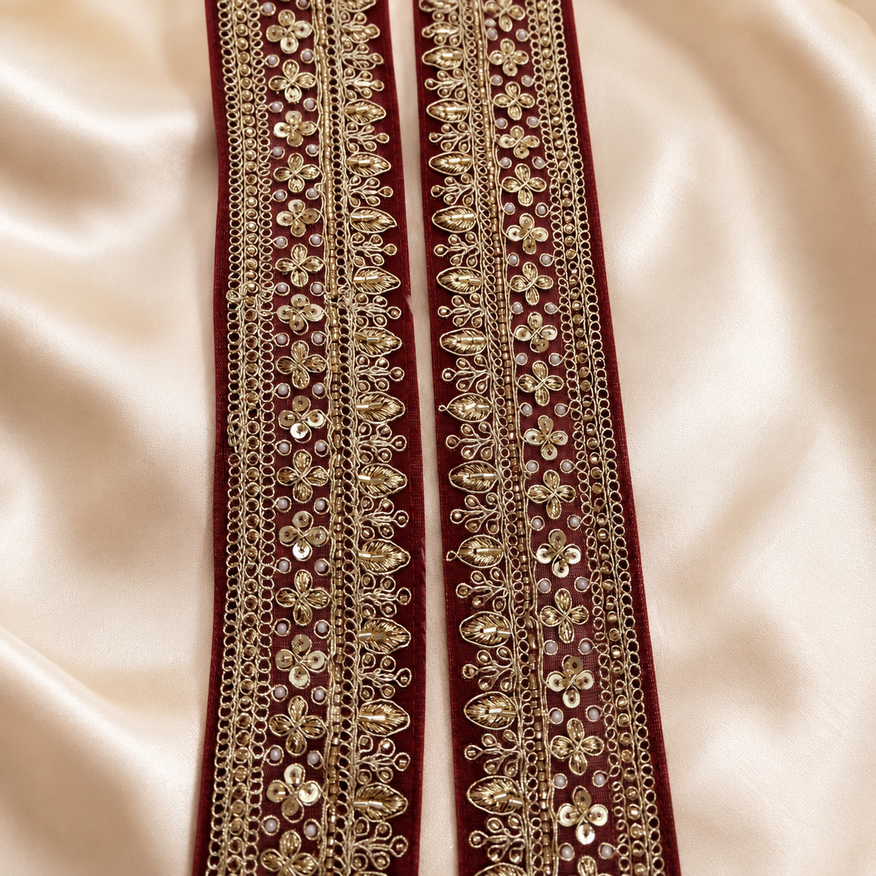 Handcrafted Floral Leaf Embroidered Lace Trim for Ethnic & Designer Wear