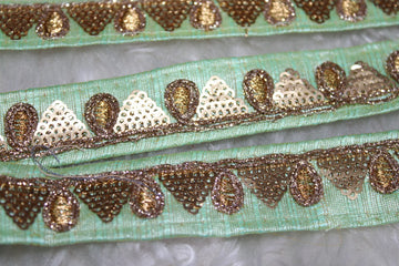 Chic Mint Green Fancy Zari Trim