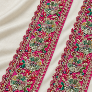 Floral Sequin and Metallic Cord Embroidered Designer Border