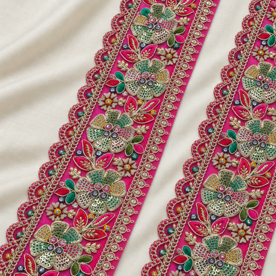 Floral Sequin and Metallic Cord Embroidered Designer Border