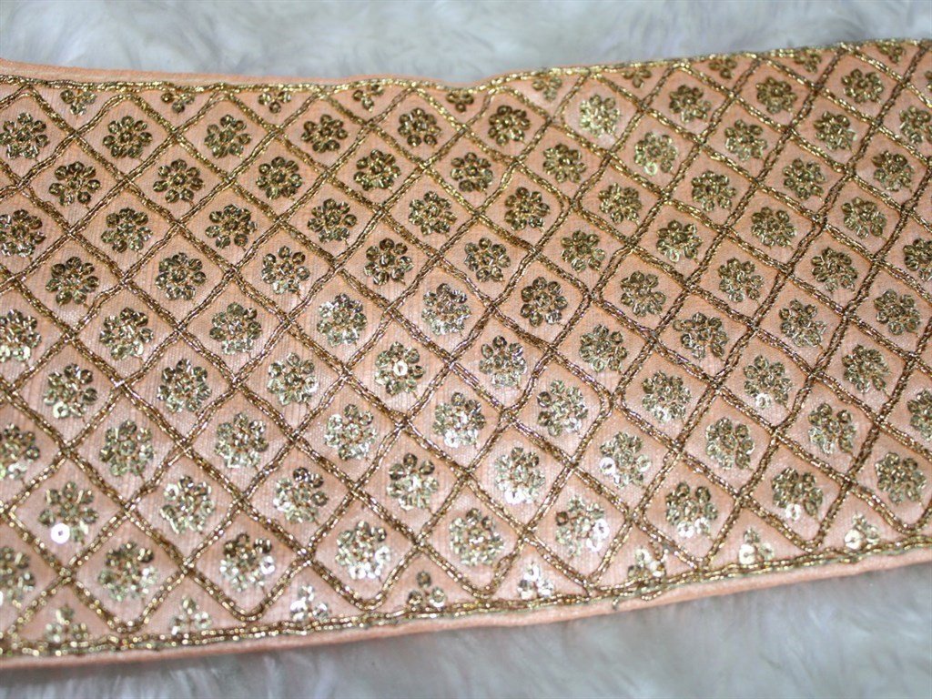 Peach Embellished Sequence Trim