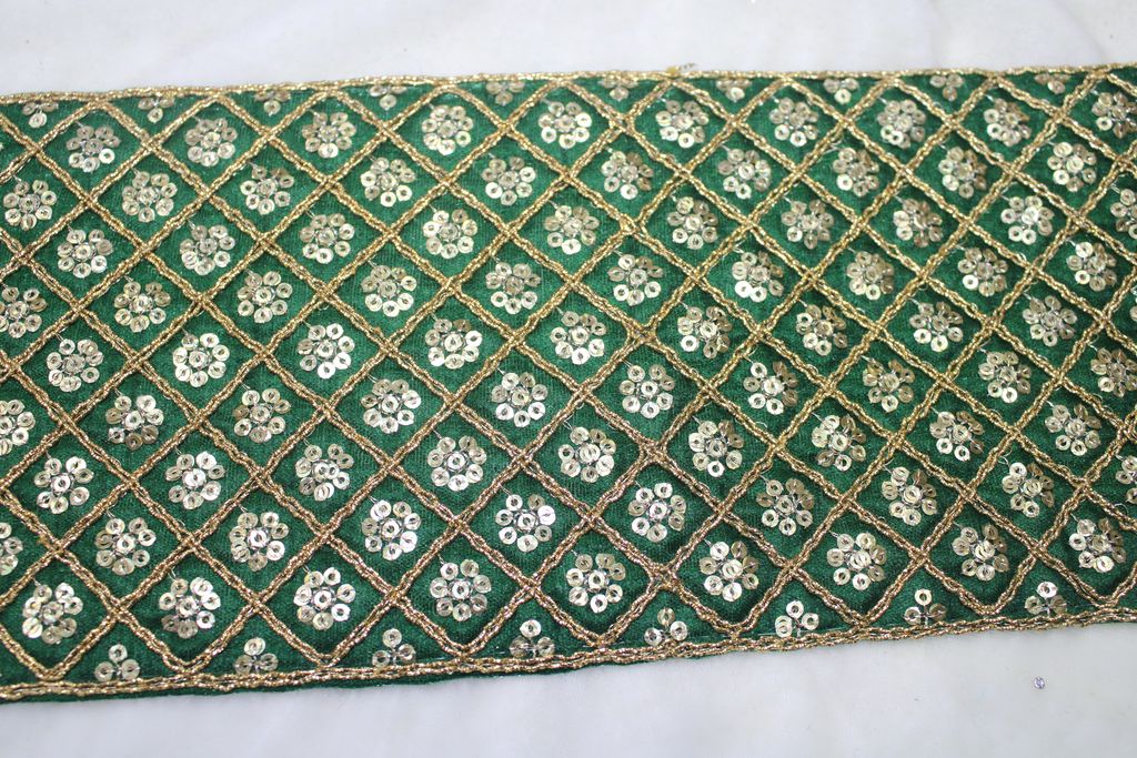 Green Embellished Sequence Trim