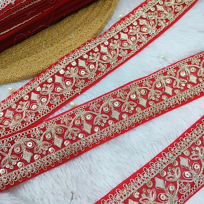 Red Zari Embroidered Lace