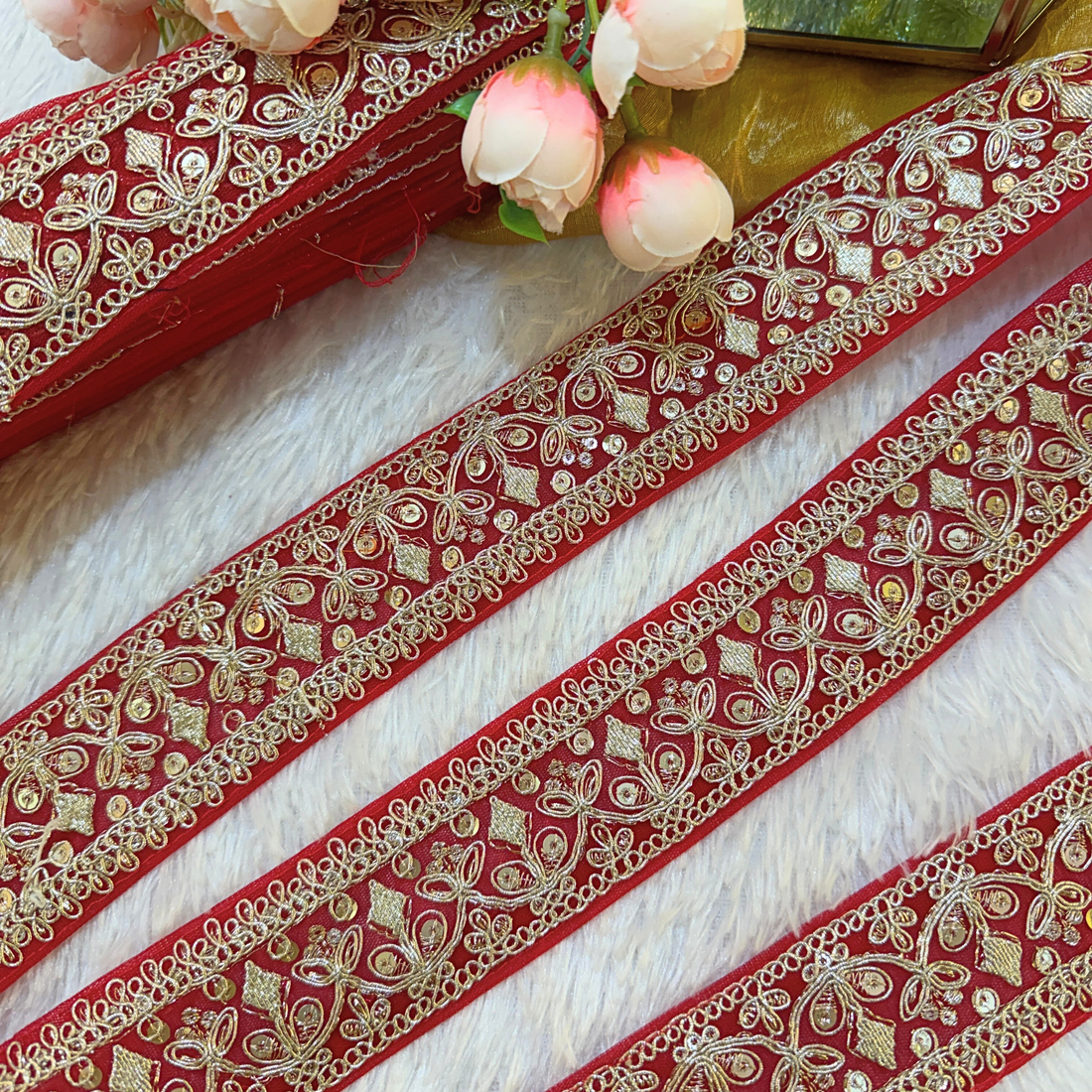 Red Zari Embroidered Lace