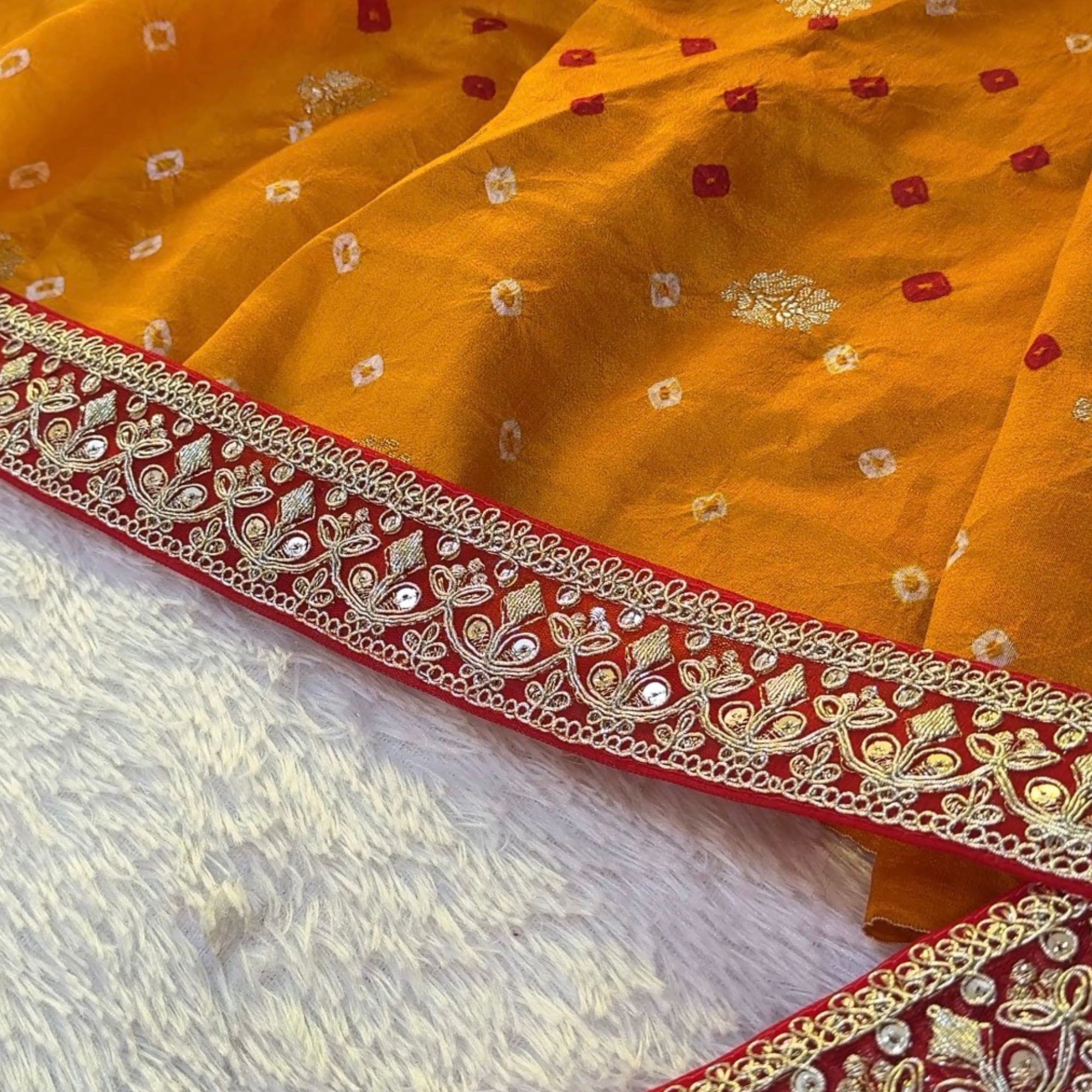 Red Gold Zari Embroidered Lace