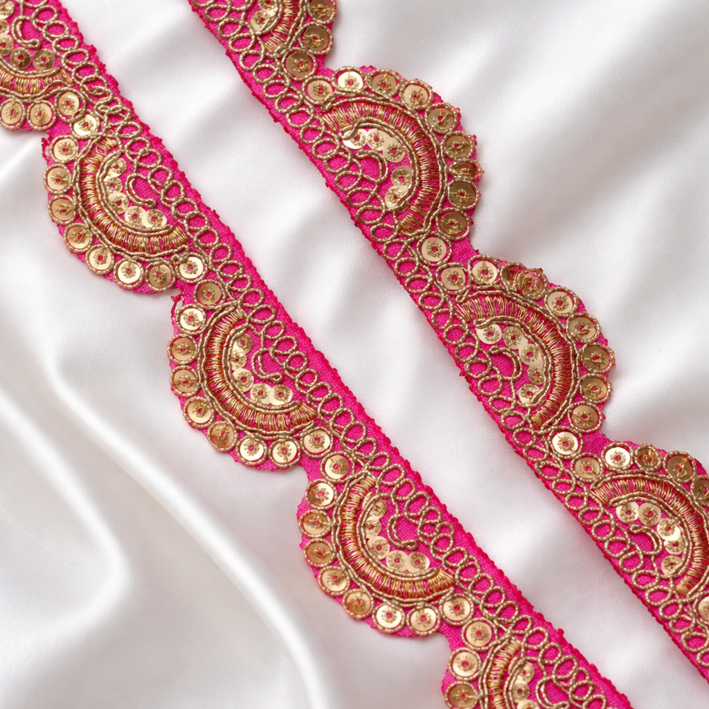 Scalloped Sequin Embroidered Lace Trim Border
