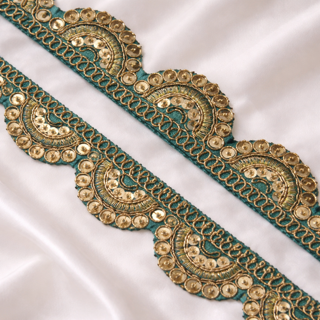Scalloped Sequin Embroidered Lace Trim Border