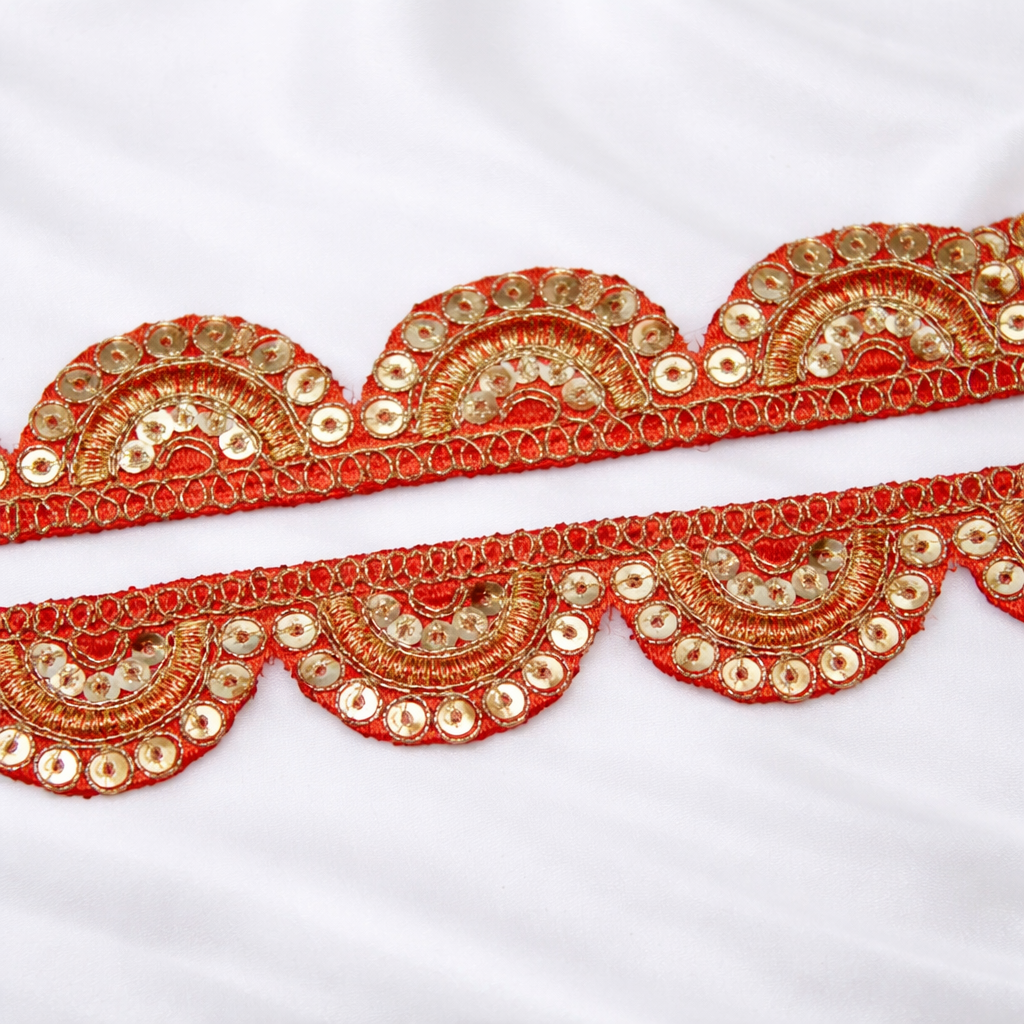 Scalloped Sequin Embroidered Lace Trim Border
