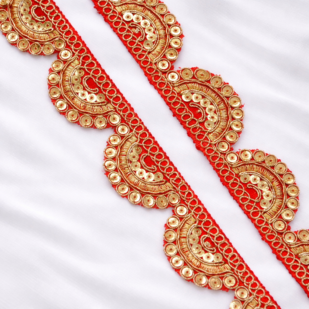 Scalloped Sequin Embroidered Lace Trim Border