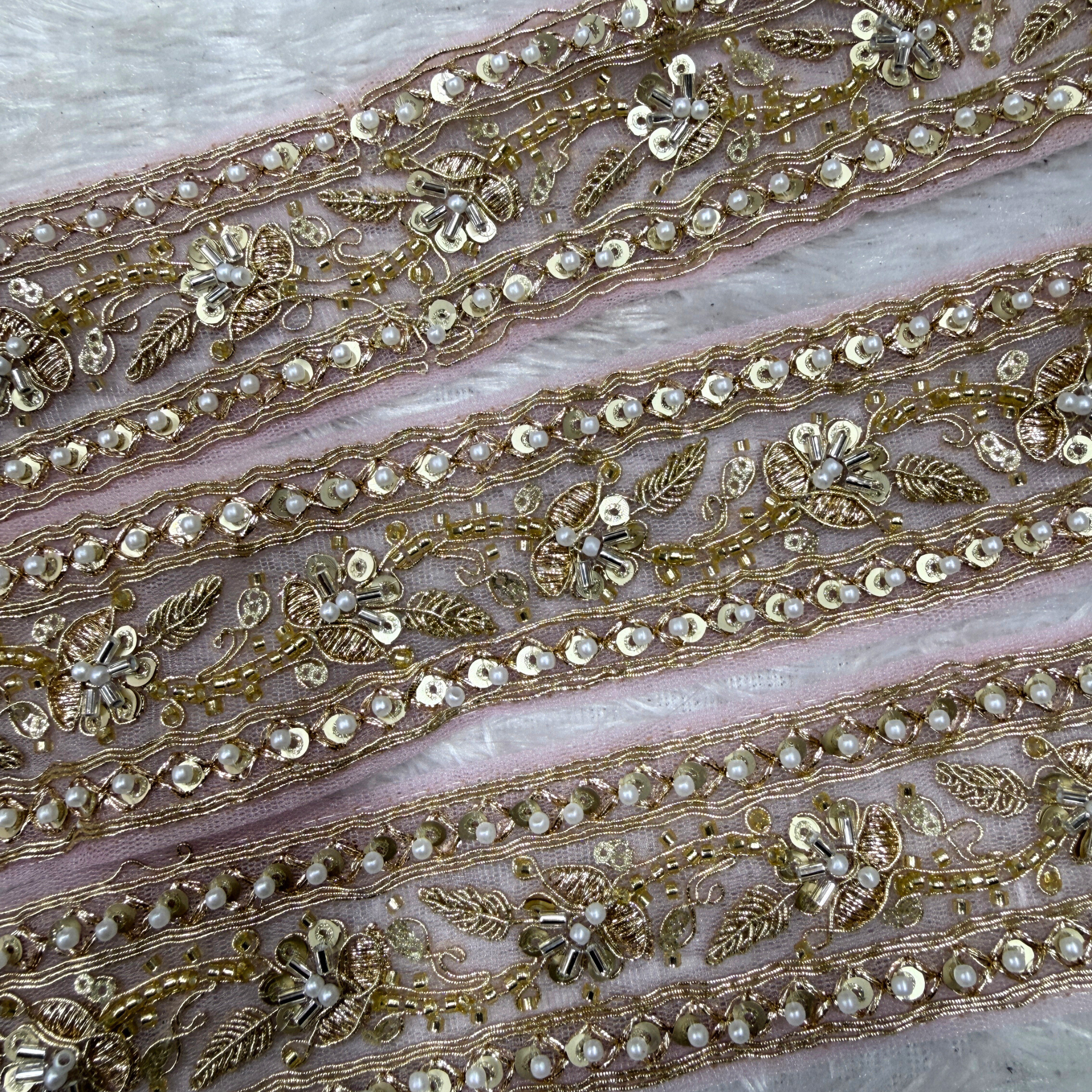 Embroidered Pearl & Sequin Designer Lace Trim
