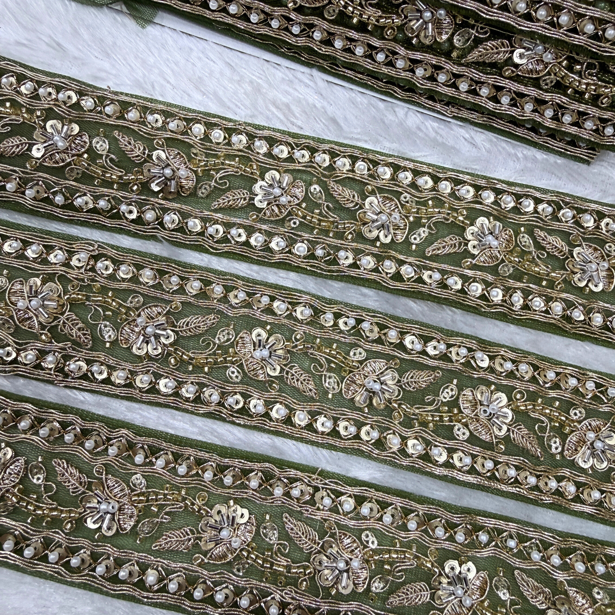 Embroidered Pearl & Sequin Designer Lace Trim