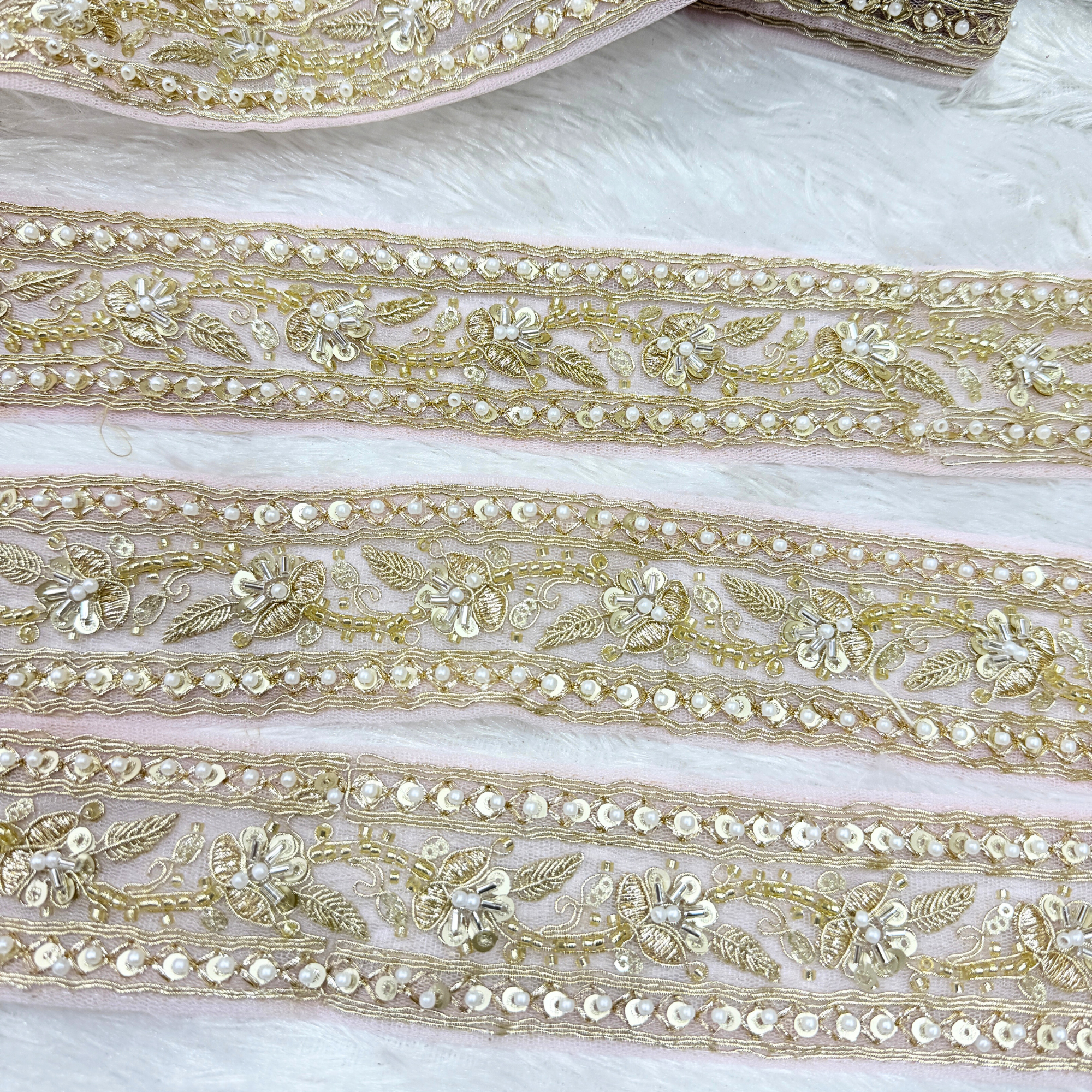 Embroidered Pearl & Sequin Designer Lace Trim
