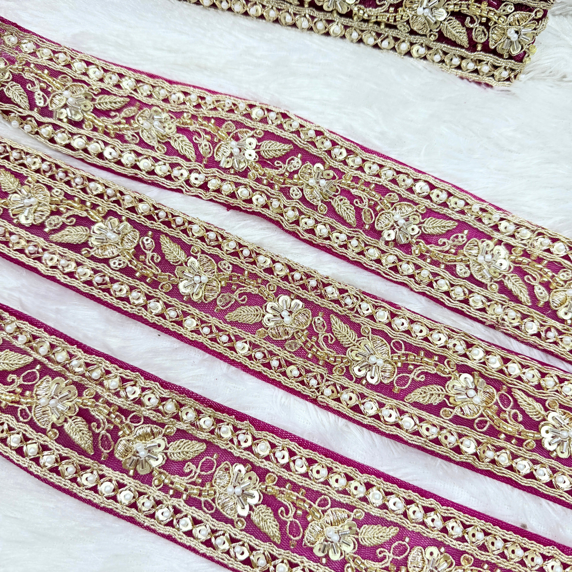 Embroidered Pearl & Sequin Designer Lace Trim