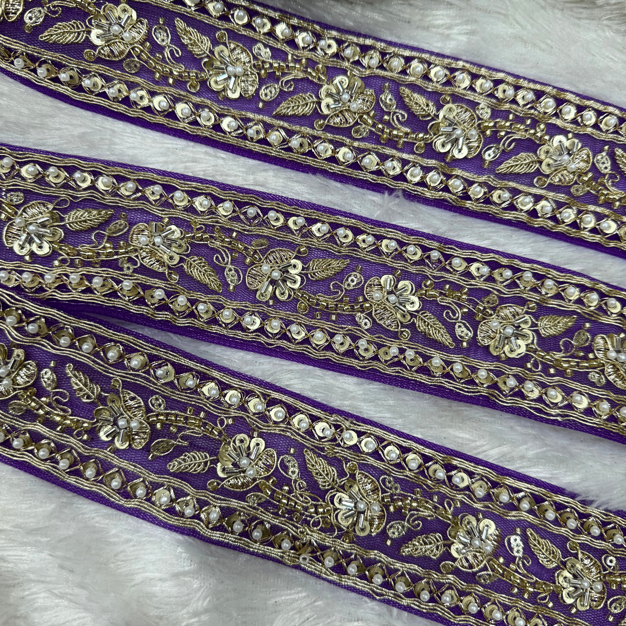 Embroidered Pearl & Sequin Designer Lace Trim