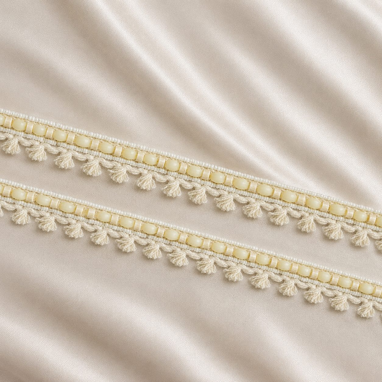 Beaded Crochet Lace Border with Floral Fringe