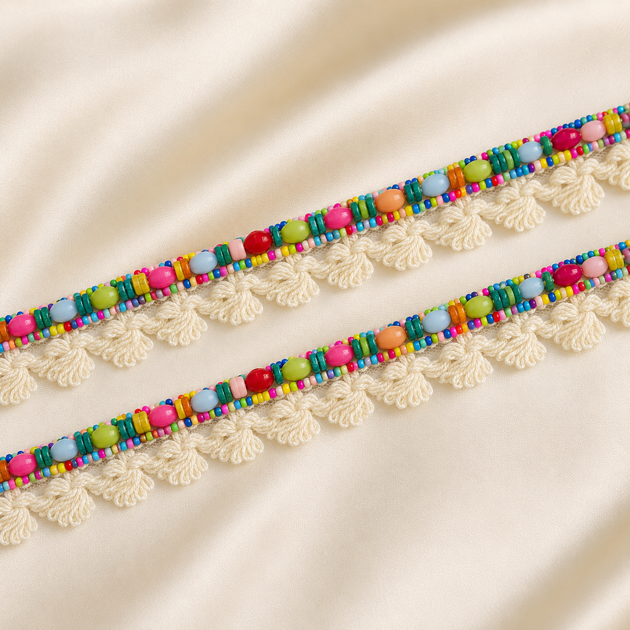 Beaded Crochet Lace Border with Floral Fringe