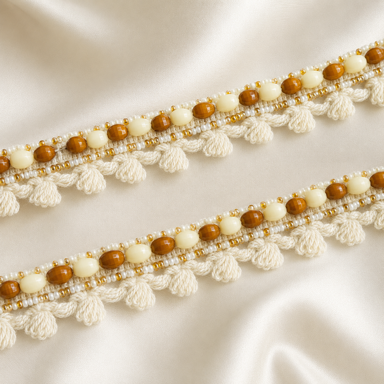 Beaded Crochet Lace Border with Floral Fringe