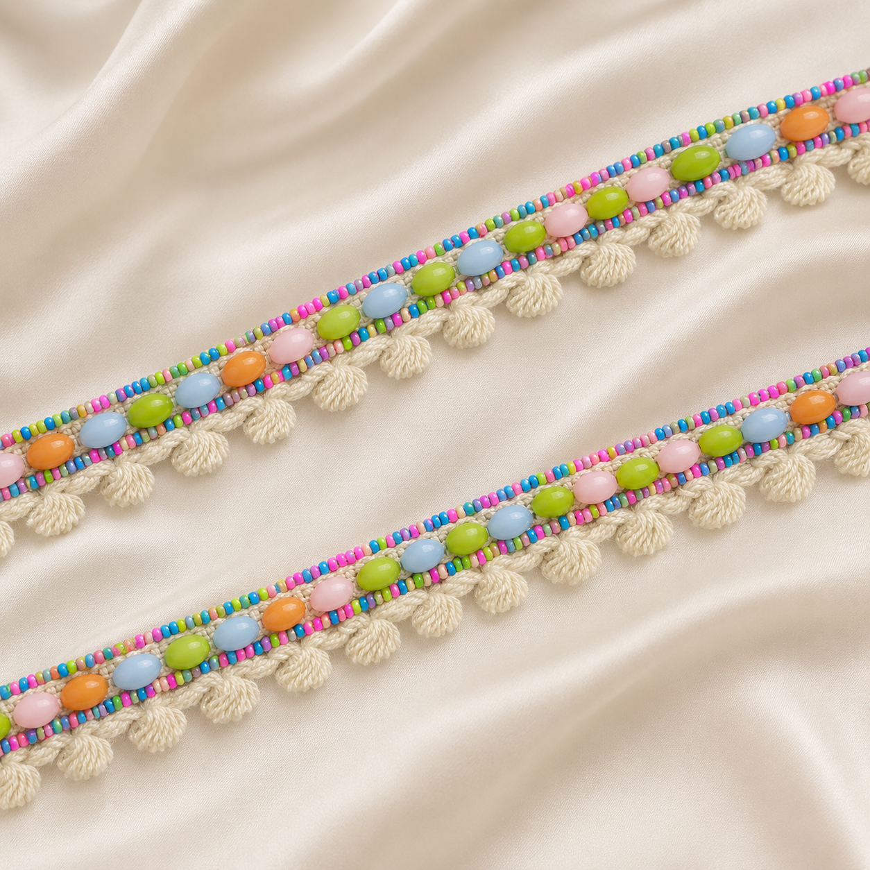 Beaded Crochet Lace Border with Floral Fringe
