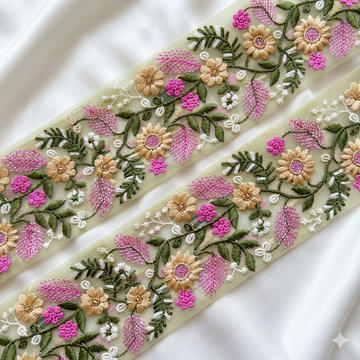 Handcrafted Floral Embroidery Lace Border on Net