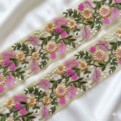 Handcrafted Floral Embroidery Lace Border on Net