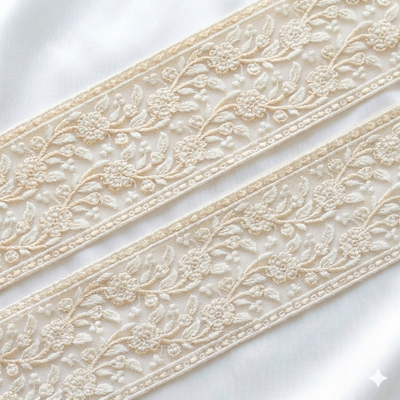 Elegant Floral Embroidered Lace Trim Border