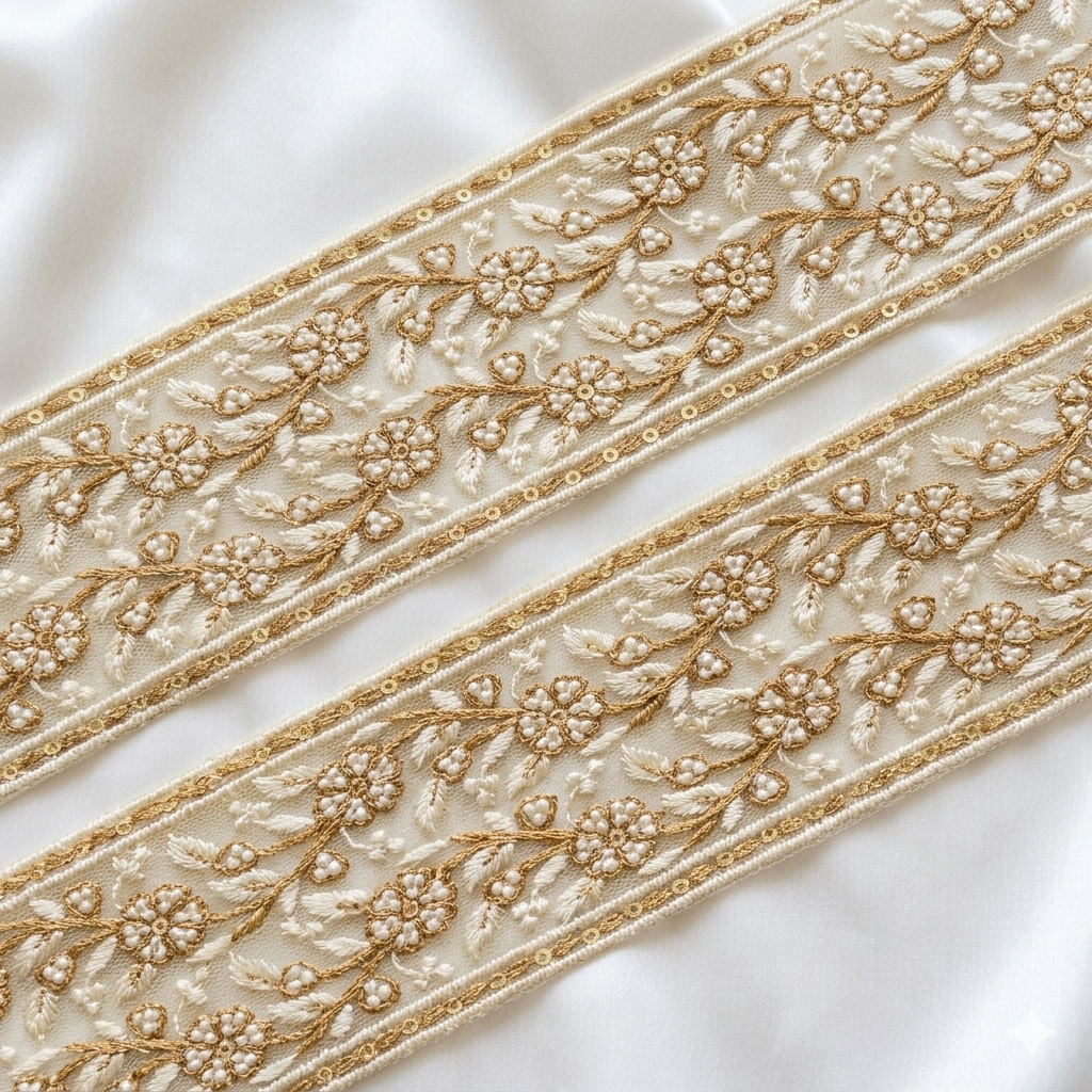 Elegant Floral Embroidered Lace Trim Border