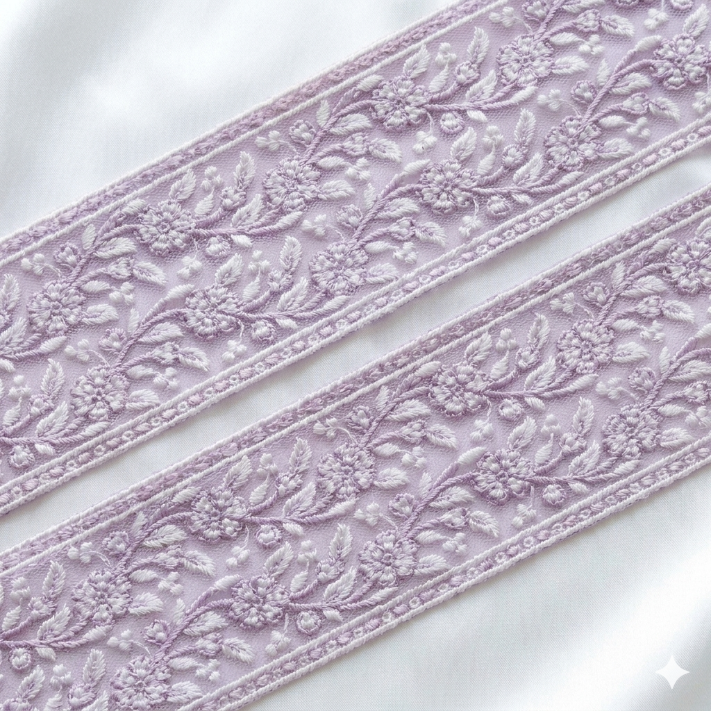 Elegant Floral Embroidered Lace Trim Border