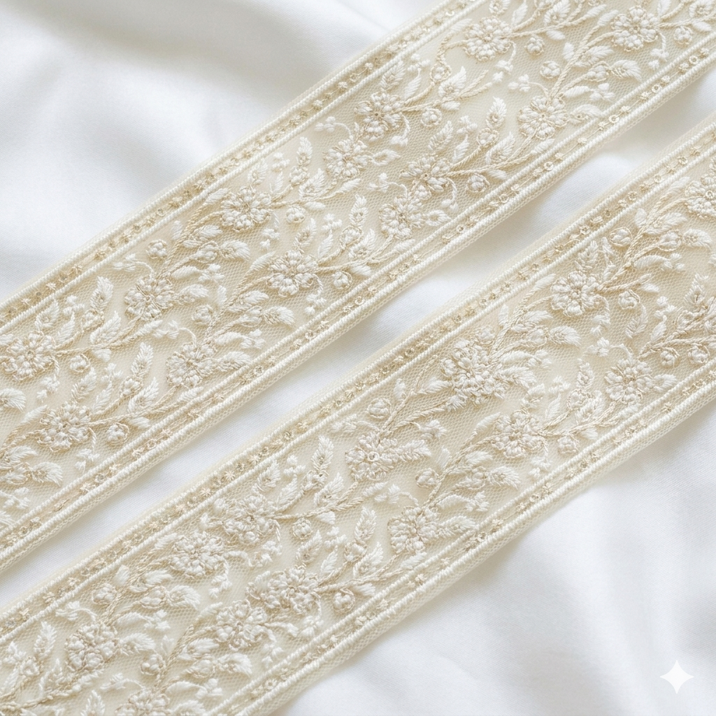 Elegant Floral Embroidered Lace Trim Border