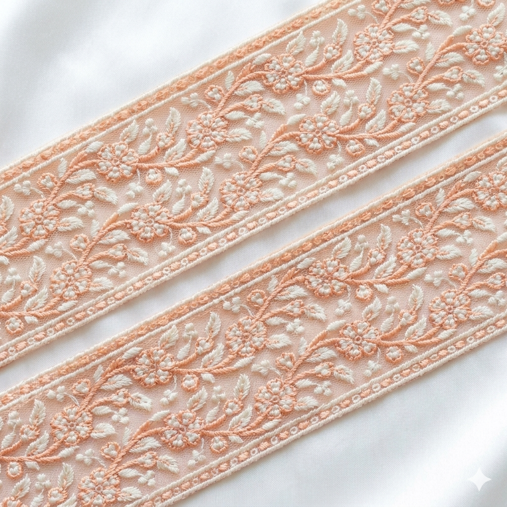 Elegant Floral Embroidered Lace Trim Border