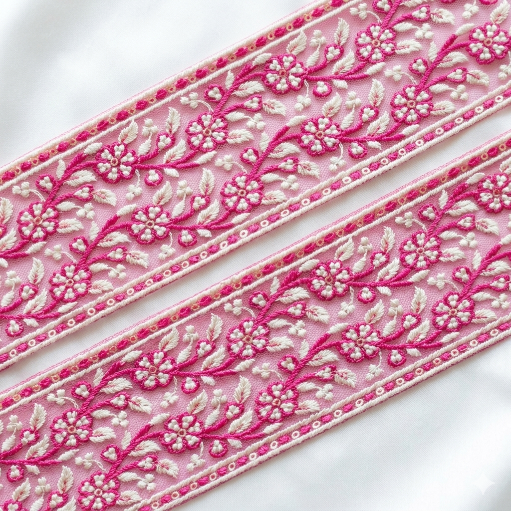 Elegant Floral Embroidered Lace Trim Border