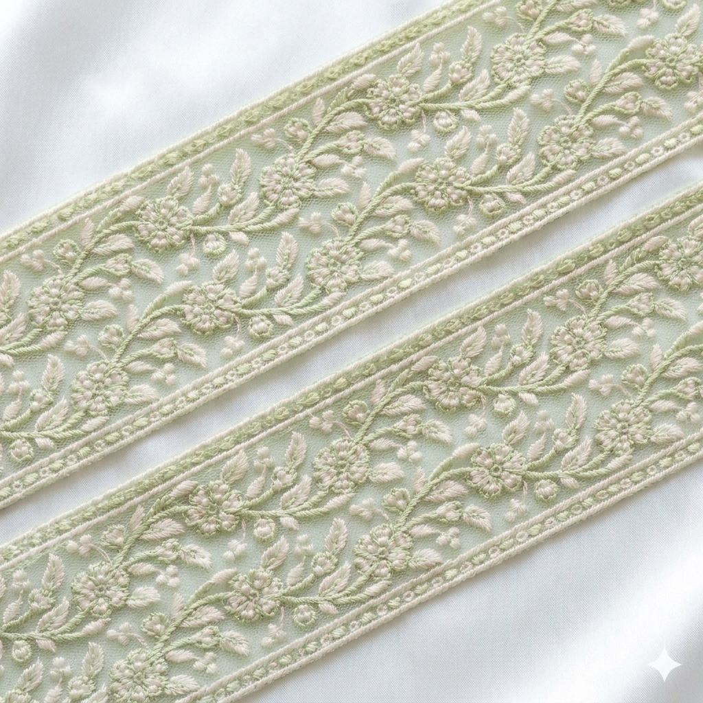 Elegant Floral Embroidered Lace Trim Border