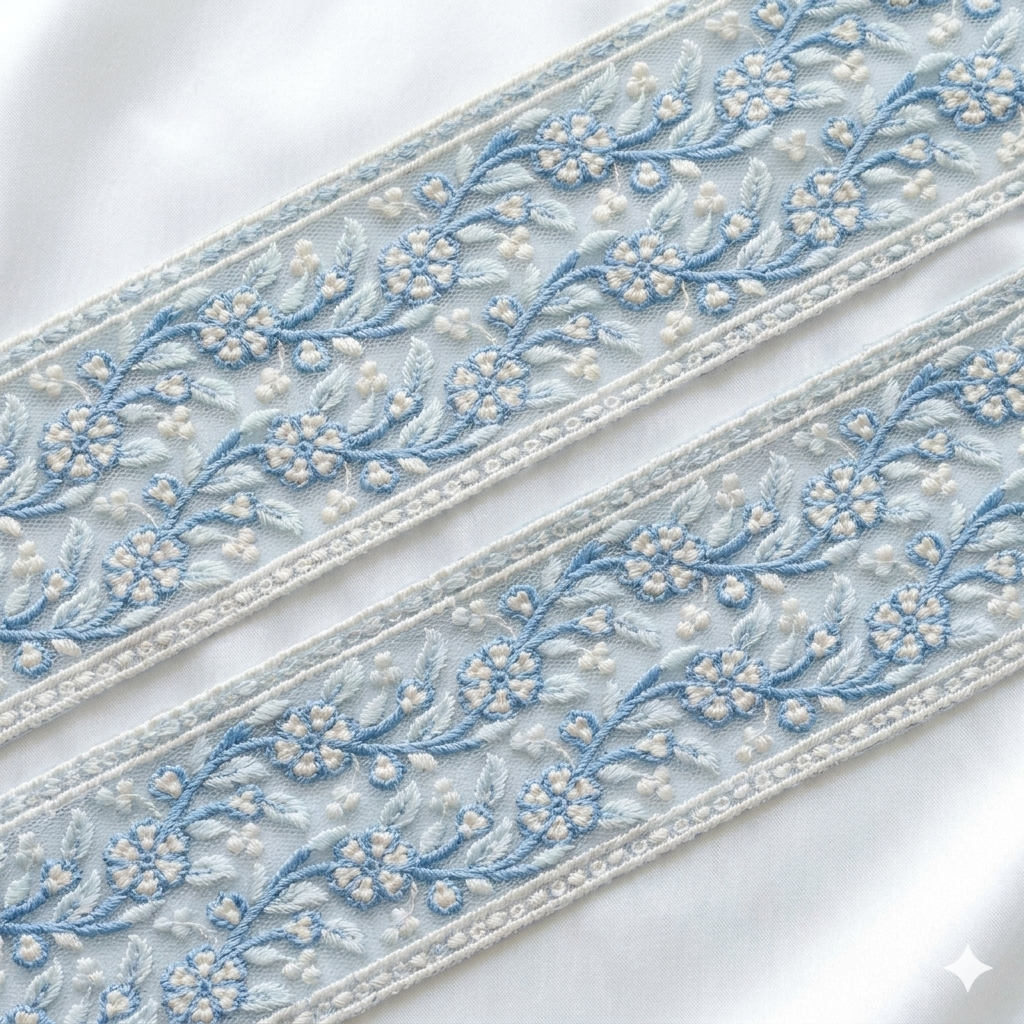 Elegant Floral Embroidered Lace Trim Border
