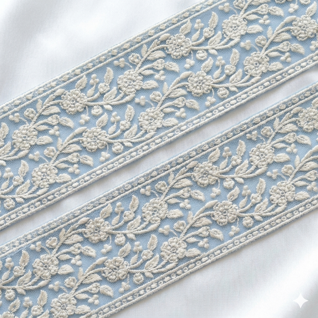 Elegant Floral Embroidered Lace Trim Border